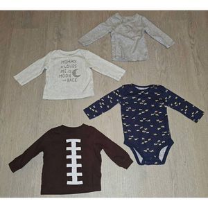 Baby Infant Carter's Long Sleeve One Piece T-Shirt & BodySuit 4 Piece Bundle 6 M